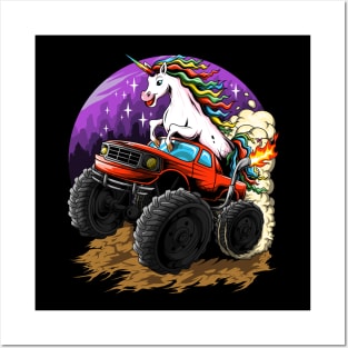 Cute Unicorn On Monster Truck Birthday Party Girls Boys Kids Posters and Art